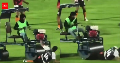 Horrific! Former England footballer Andros Townsend run over by pitch curler in freak accident – Watch