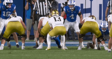 Notre Dame QB CJ Carr fumbles making an attempt to spike the soccer, a particularly uncommon blunder.