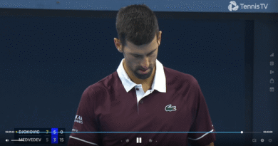 After a pair hours of high-quality tennis, Daniil Medvedev hits a ball in anger, injuring a spectator, and is defaulted. Djokovic emerges victorious