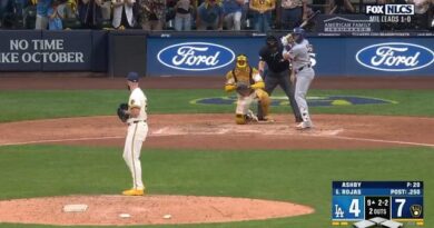 Aaron Ashby strikes out Miguel Rojas because the Brewers take a 2-0 lead over the Dodgers